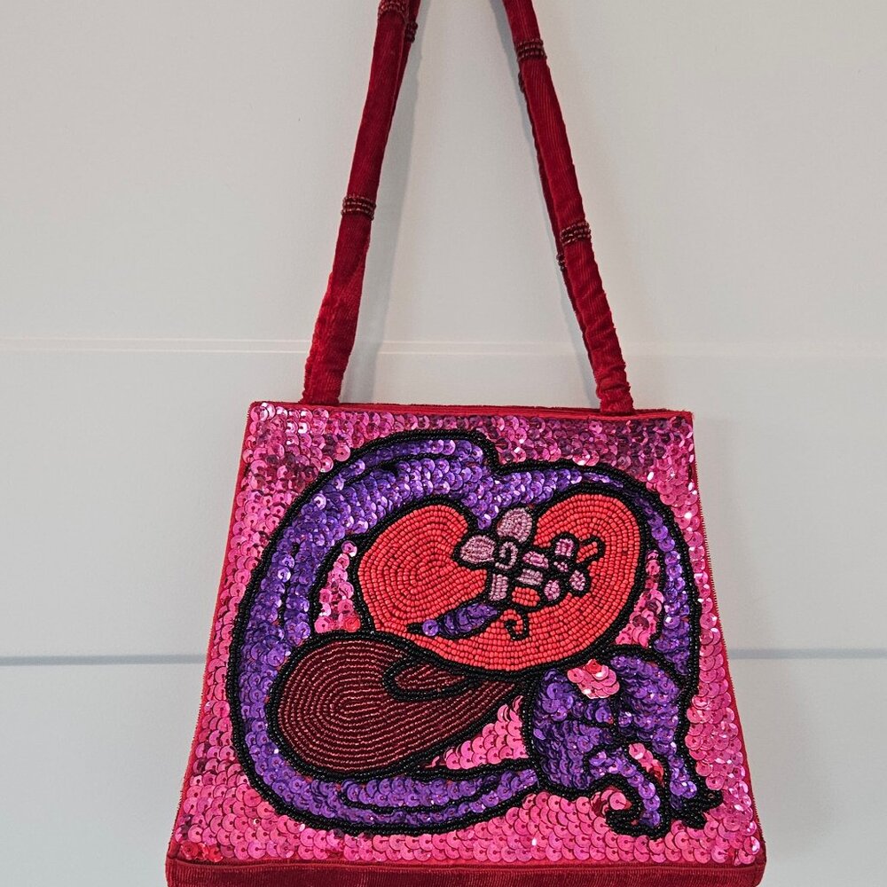 Red Hatter Hand Made Velvet & Sequinned Purse. Red Hat Society